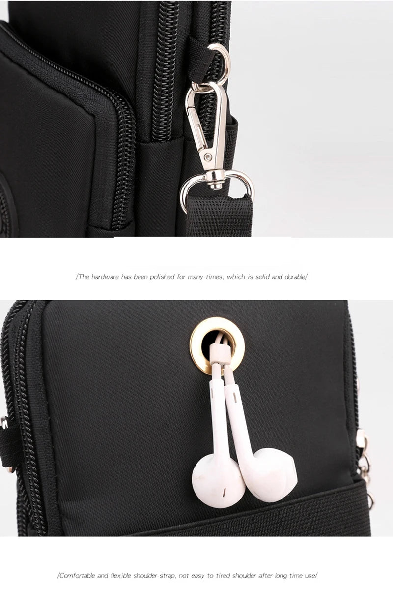 Bolsa de celular de nylon para mulheres, Bolsa para celular, Bolsa de moedas, Bolsa de ombro, Pequena bolsa crossbody, Bolsa de viagem, Nova
