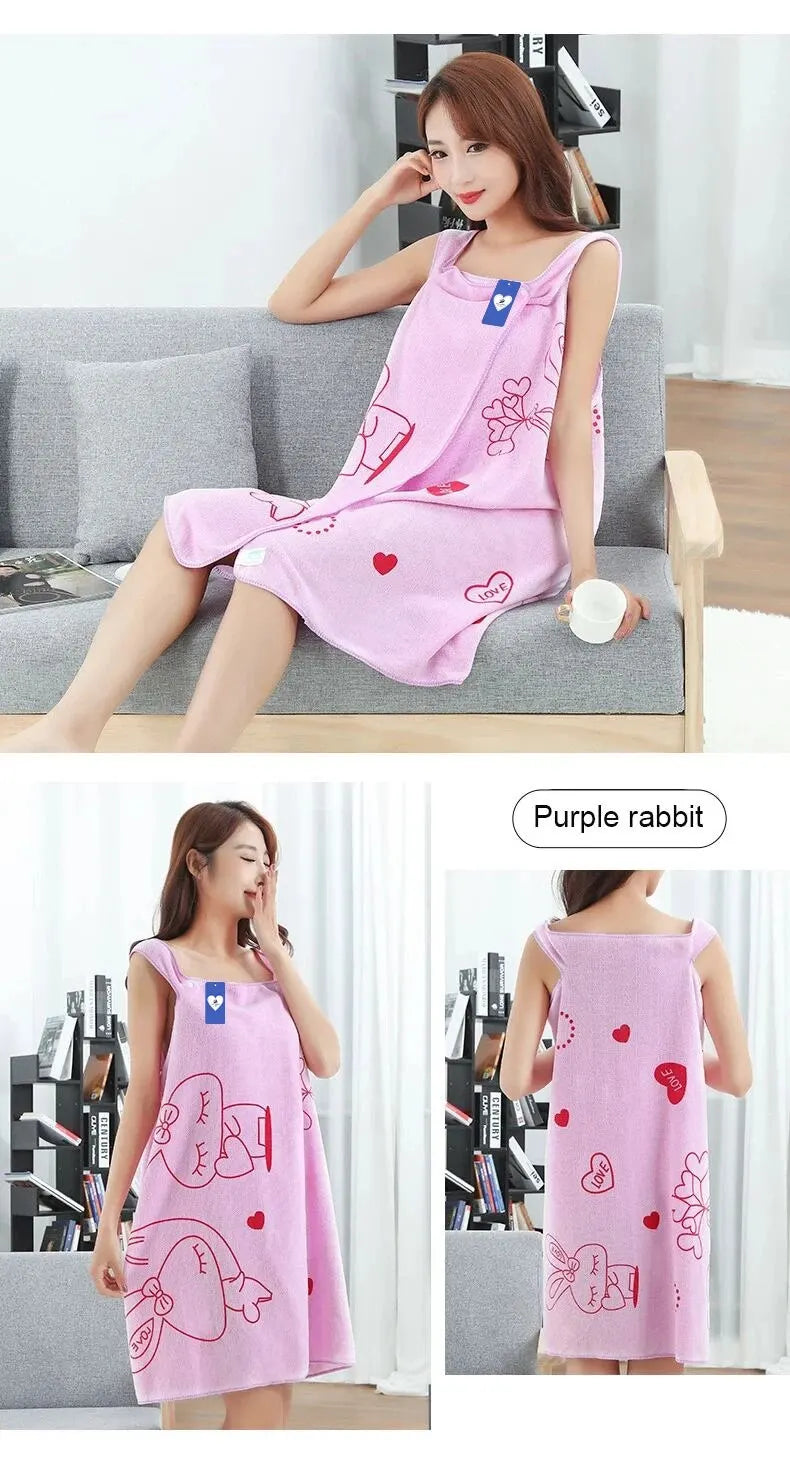Toalha de banho wearable para mulheres adultas, Love Rabbit Increase, Whick Wipe Chest, Sauna a vapor de suor absorvente