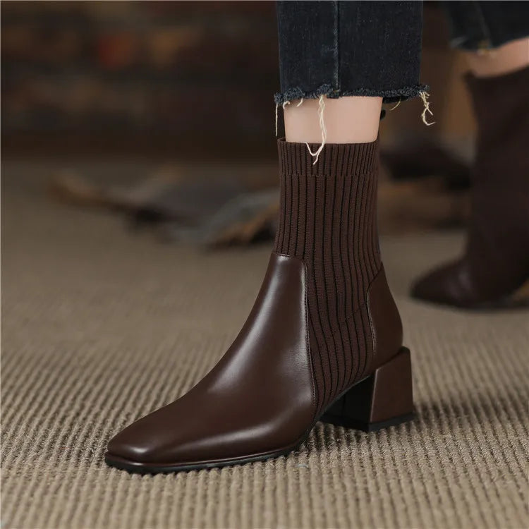 2025 outono inverno novas meias de tornozelo sapatos femininos moda tamanho grande 43 botas curtas de malha deslizamento em salto alto botas de mujer