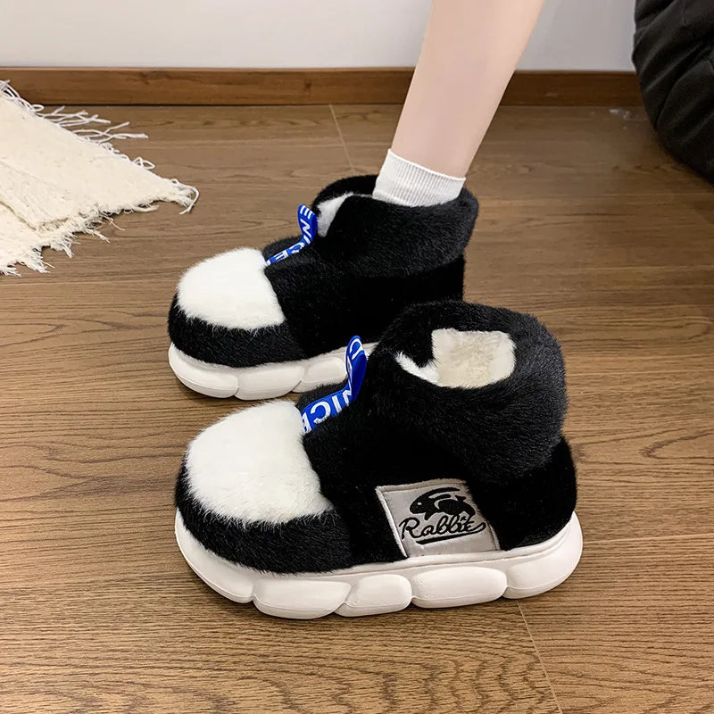 2025 sapatos quentes de inverno feminino forro de pelúcia chinelos interiores casais plataforma salto alto botas de neve feminino masculino casa chinelo