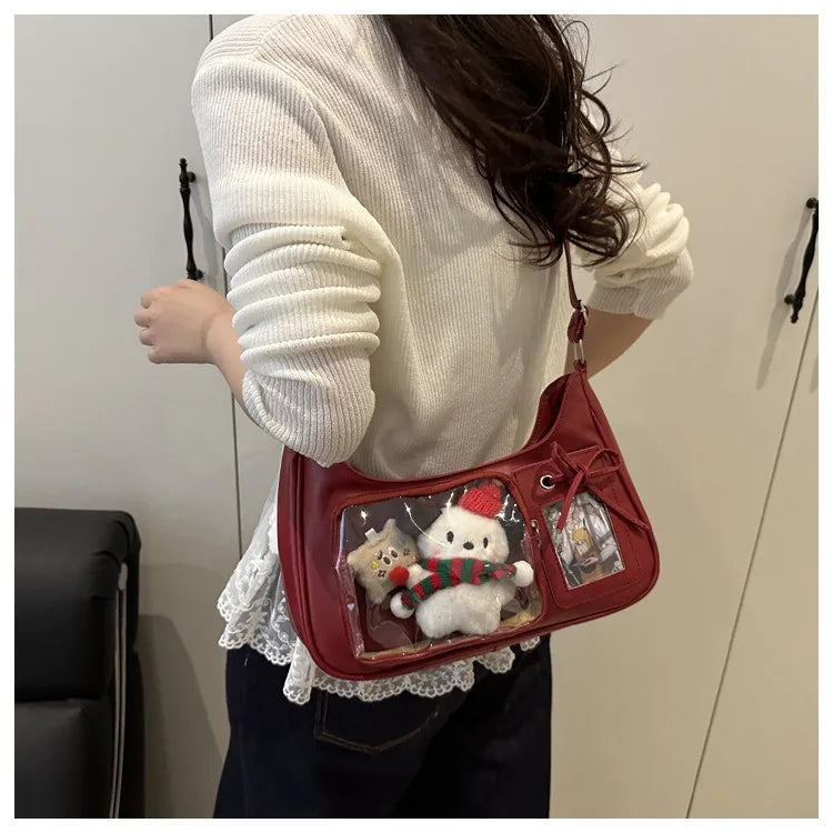 Y2k harajuku bolsa de ombro feminina coreano transparente ita saco escola crossbody saco feminino designer japonês bolsa preppy