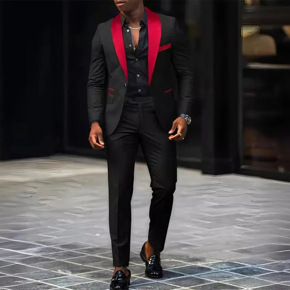 Terno masculino de 2 peças adequado para ternos de negócios de casamento, conjuntos de jaquetas e calças de botão único, conjuntos de jaqueta slim fit