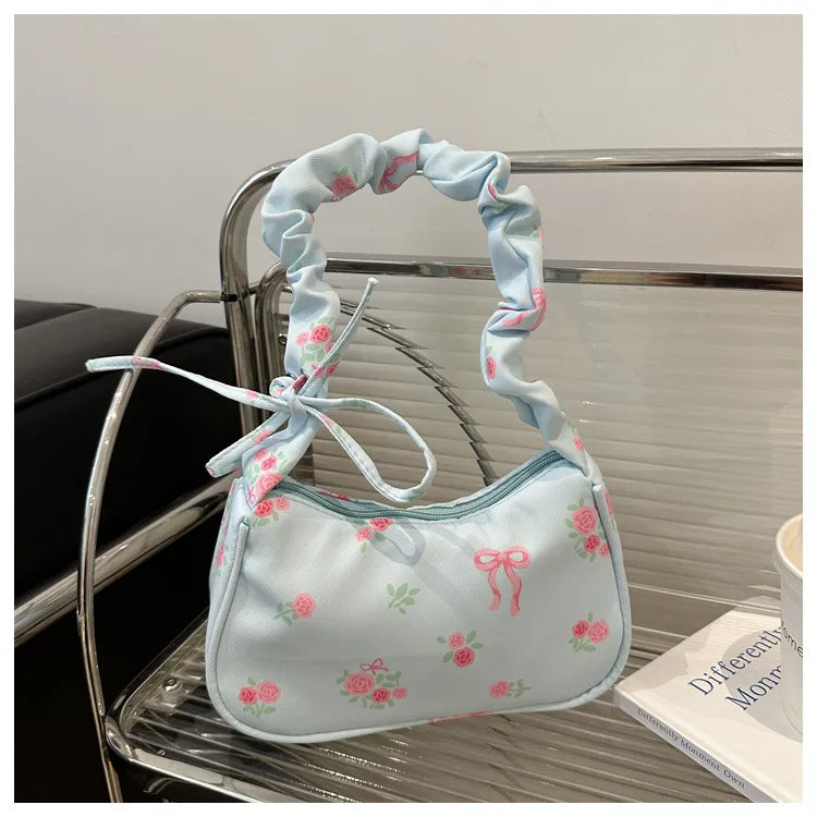 Bolsas femininas nova doce impressão bolsas de lona coreano floral arco impresso zíper sacola feminina pequena bolsa de ombro