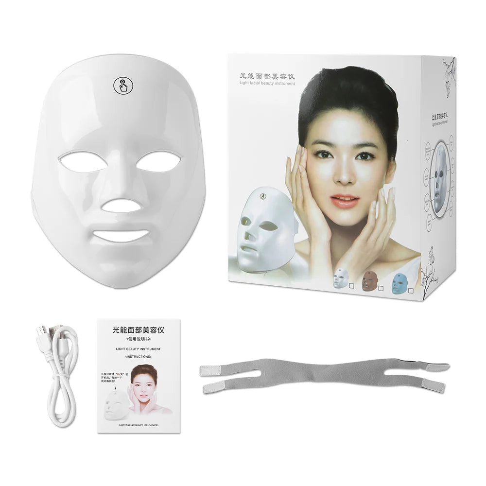 7-1 cores led máscara de cuidados com a pele facial, máscara de luz vermelha para rosto, rejuvenescimento casa face lifting clareamento dispositivo de beleza