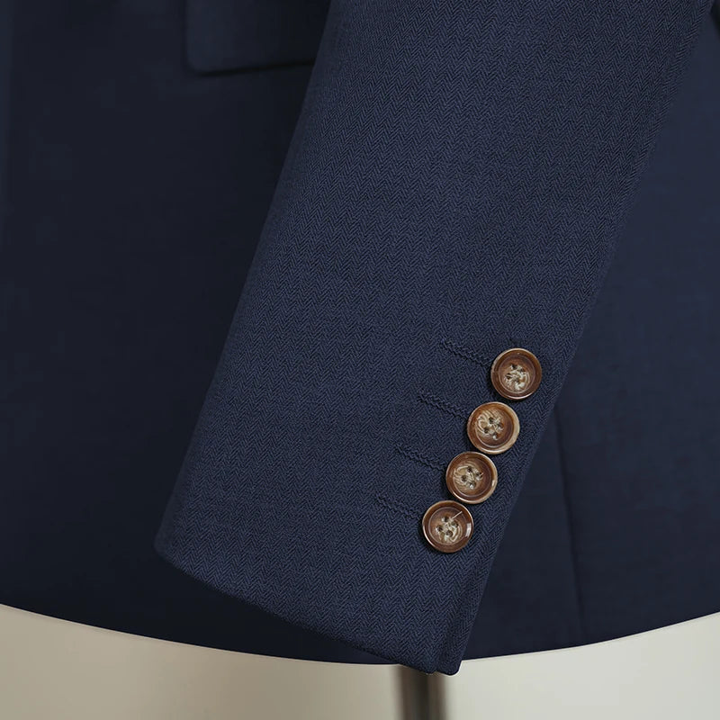 Terno masculino elegante azul escuro ST Cassy, conjunto de 2 peças, moderno, para casamento, festas, negócios e escritório.