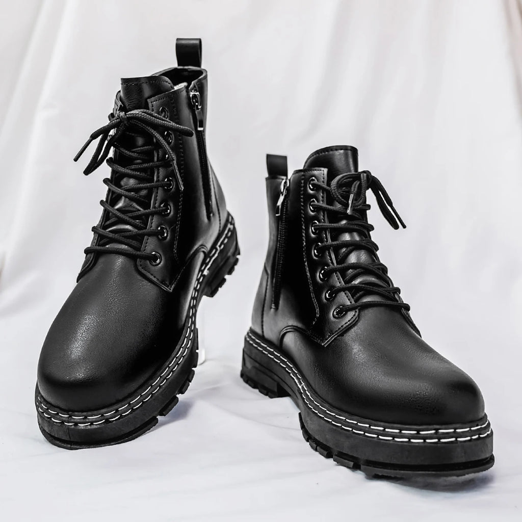 Botas jeans masculinas de cano alto, calçados esportivos casuais, botas masculinas da moda e da moda