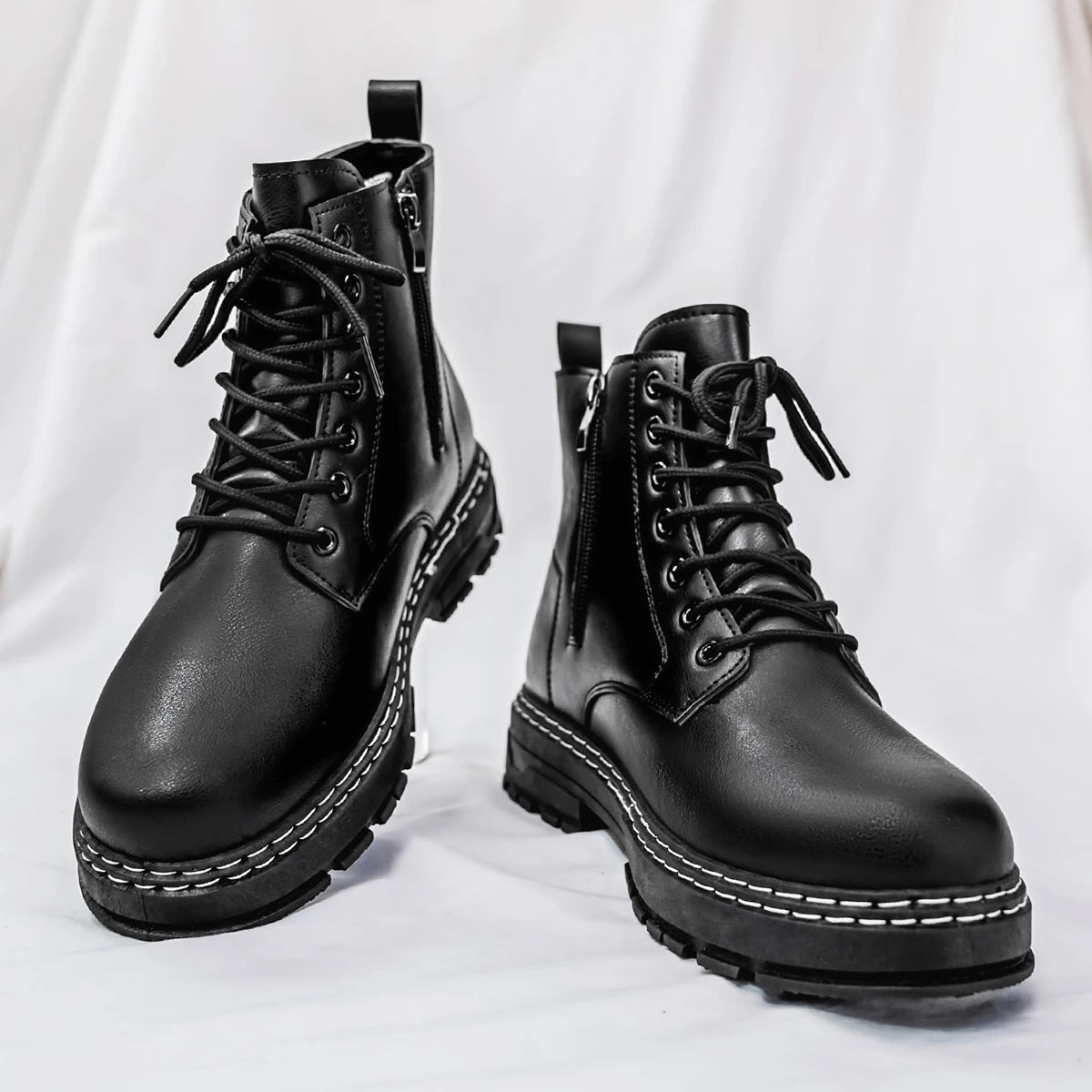 Botas jeans masculinas de cano alto, calçados esportivos casuais, botas masculinas da moda e da moda