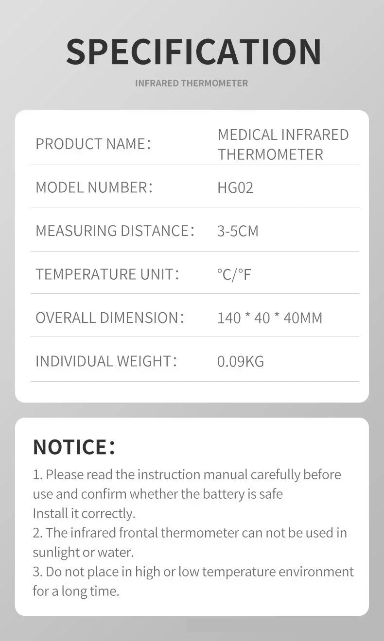 Termômetro infravermelho digital médico, sem contato, portátil, medição rápida de temperatura, corpo, testa