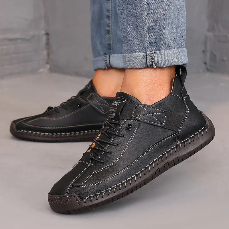Botas de cano médio para mulheres estilo britânico retro anti deslizamento sapatos de trabalho mocassins de couro feitos à mão casuais sola macia botas nuas