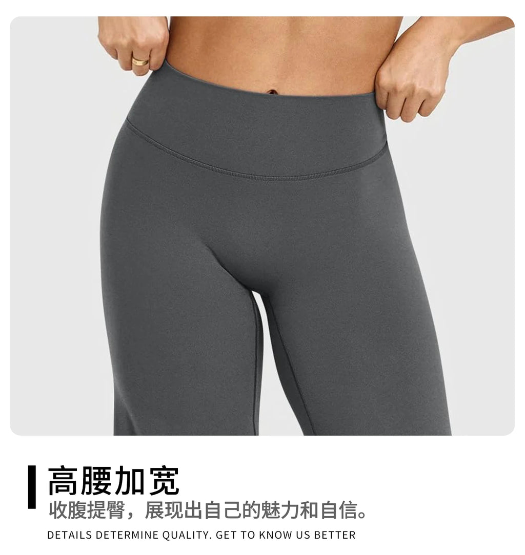 Calças de Yoga de Cintura Alta e Perna Larga para Mulheres, Efeito Levanta Bumbum, Marrom Café, Calças de Treino, Leggings Flare, Controle de Barriga, Roupa de Ginástica e Fitness
