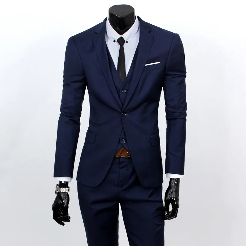 Conjunto de terno masculino de um botão fino ajuste casual tecido de mistura de algodão para trabalho versátil estilo clássico terno de três peças negócios casual