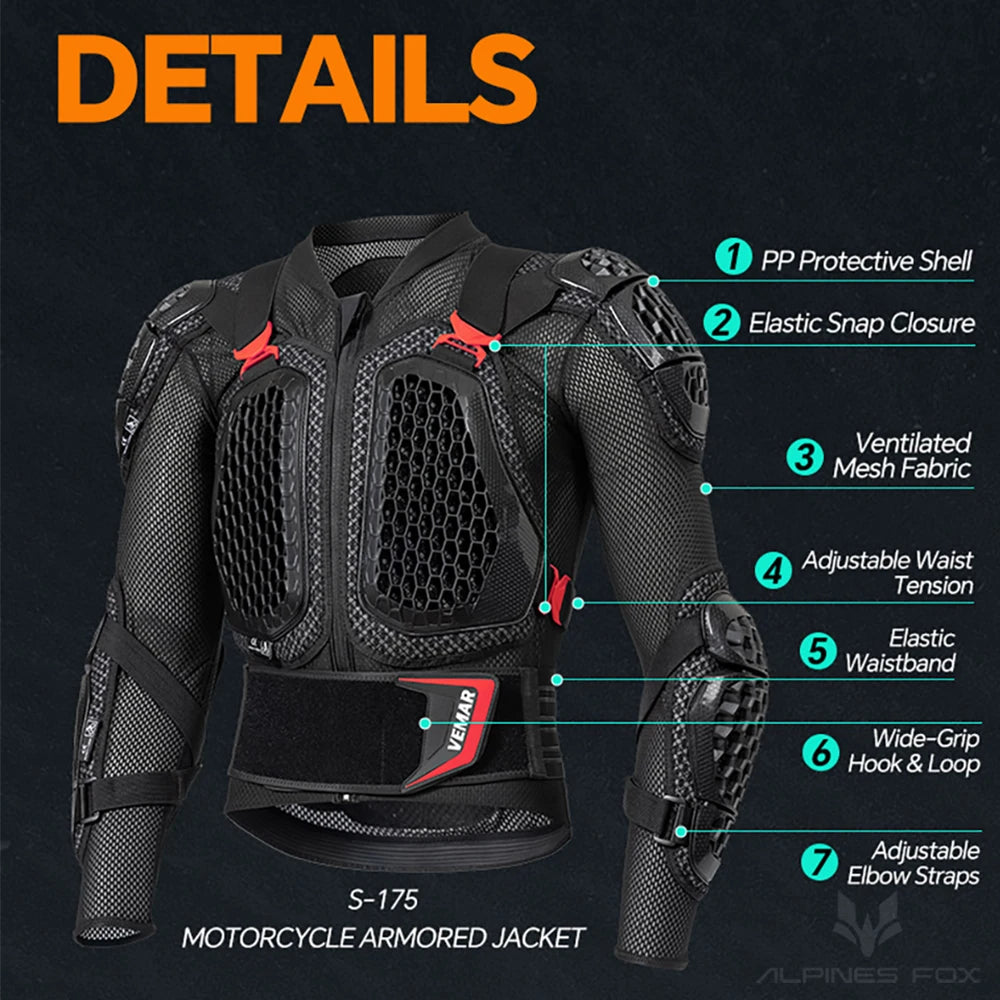 VEMAR 2025 Homens Nova Jaqueta de Motocicleta Moto Armadura MX Armadura Jaqueta de Corrida de Motocross Aprovação CE Moto Moto Equipamento de Proteção