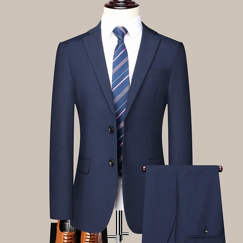 2024 masculino fino-ajuste de dois botões terno de negócios profissional trabalho formal conjunto de duas peças calças incluídas S-6XL