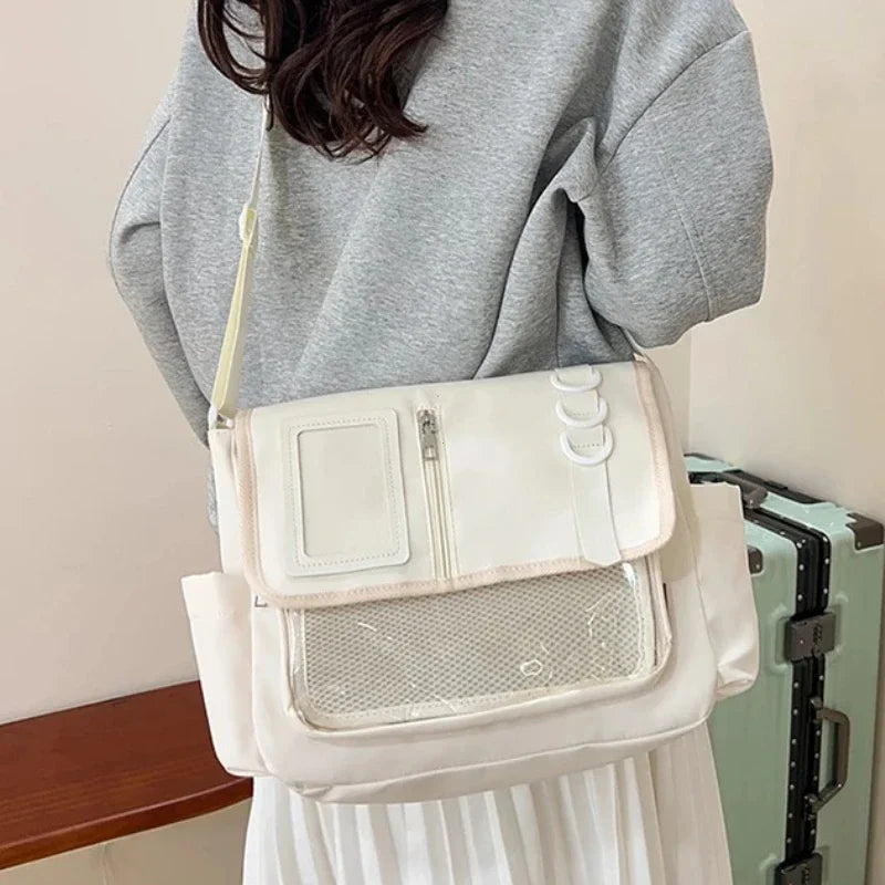 Y2k japonês harajuku sacos de escola para meninas novo transparente itabag ombro crossbody saco diy emblemas placa exibição ita saco
