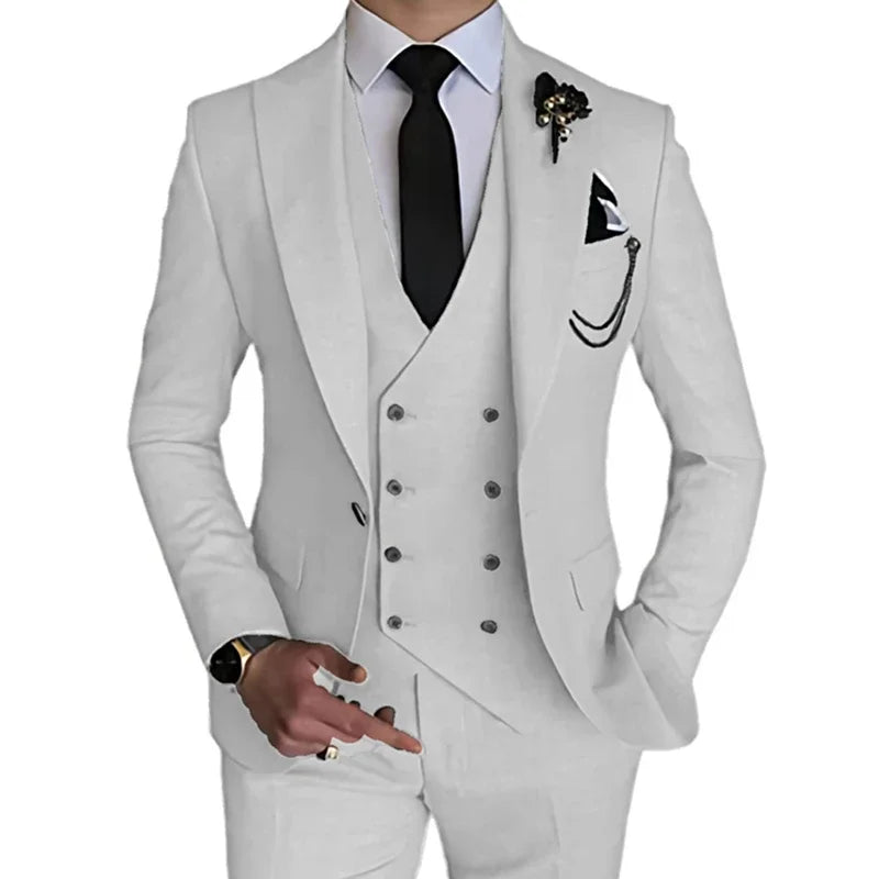 Terno de casamento monocromático masculino, boutique de lazer, casaco de negócios, calças, colete, vestido, blazers, jaqueta, calças, 3 peças, nova moda