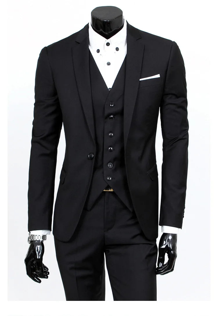 Conjunto de terno masculino de um botão fino ajuste casual tecido de mistura de algodão para trabalho versátil estilo clássico terno de três peças negócios casual