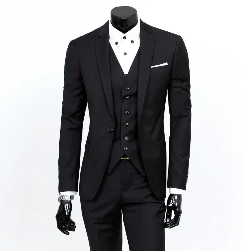 Terno de padrinhos de casamento de três peças, slim fit, roupa formal masculina, traje profissional personalizável, roupa de comemoração de casamento