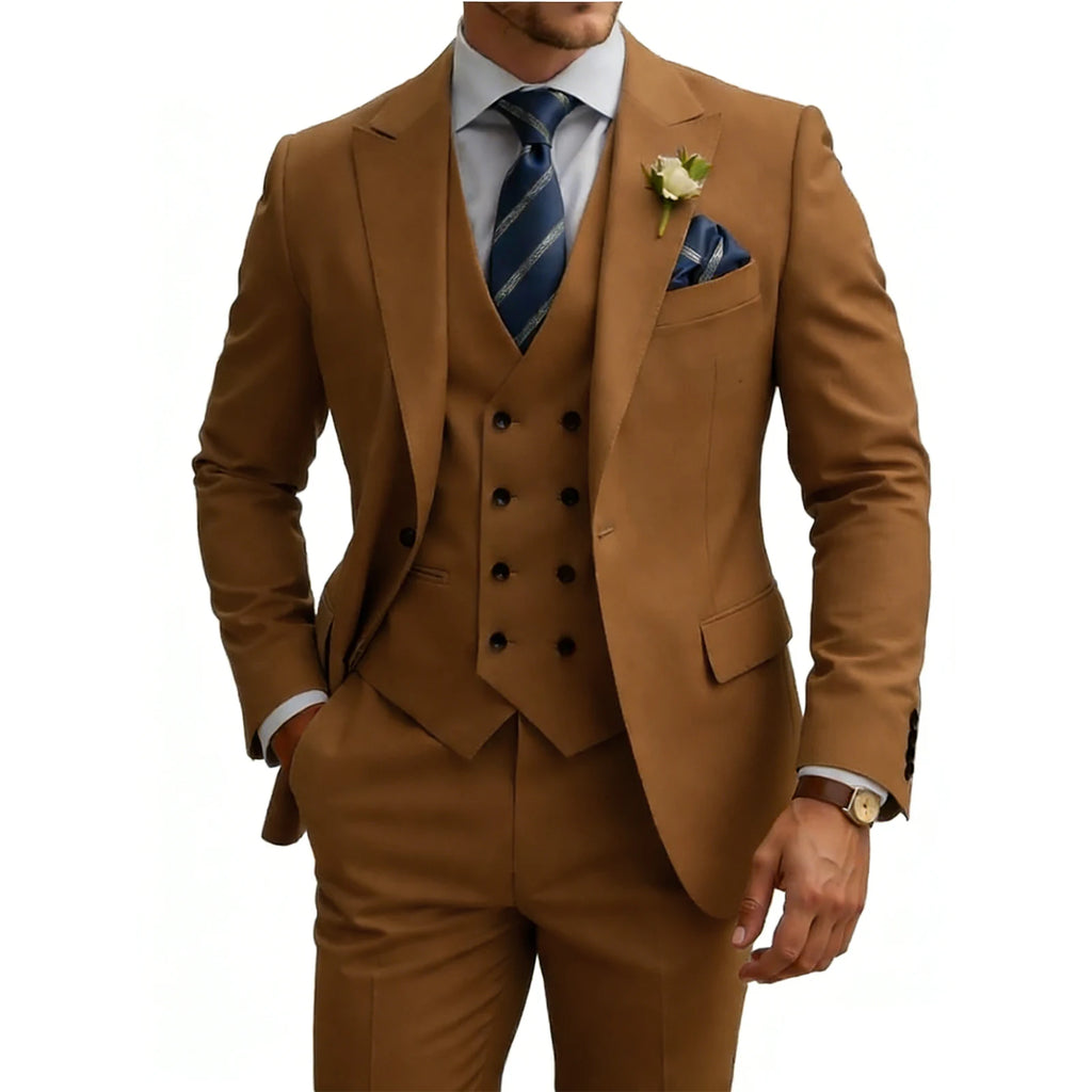 Terno masculino slim fit de 3 peças, trespassado, para casamento, baile, eventos formais, jantar de negócios e smoking.