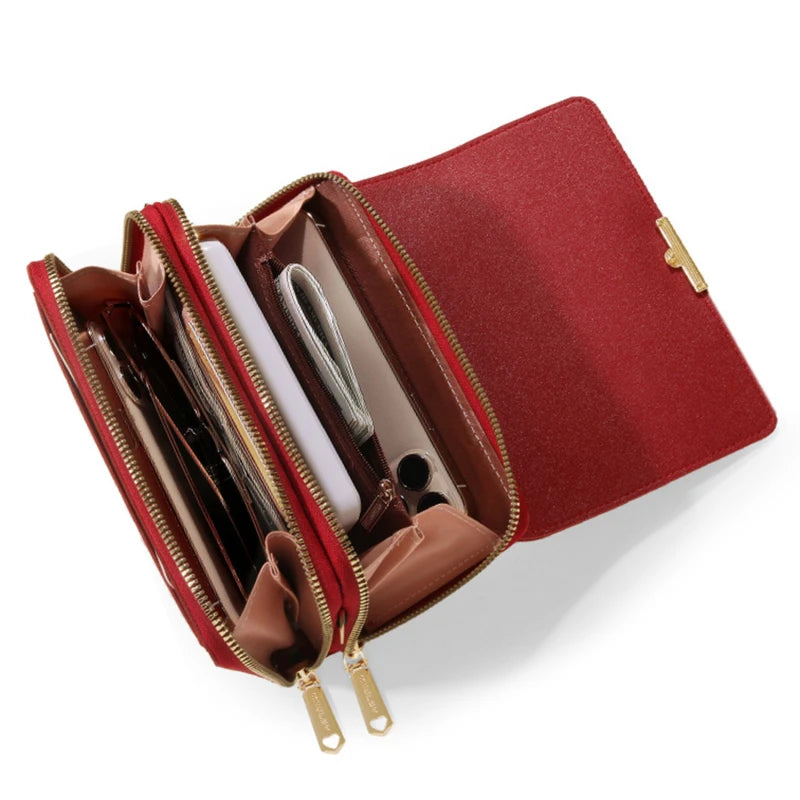 Carteira multi-cartão coreana para mulheres, grande capacidade, bolsa de ombro casual para celular, moda, novo estilo