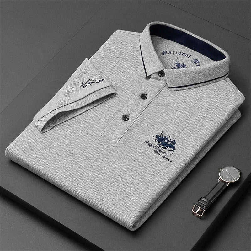 Camisa polo masculina bordada casual moda manga curta verão top confortável