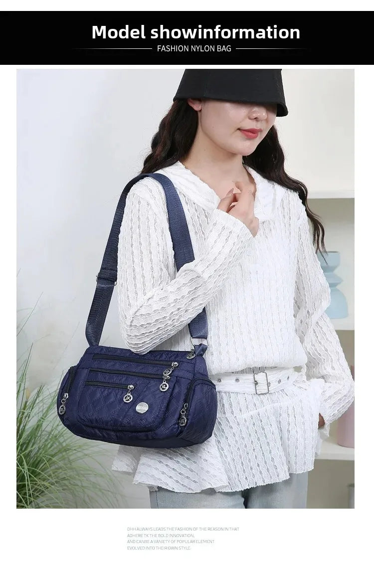 Bolsa crossbody feminina multicamadas de nylon à prova d'água, bolsa de ombro casual para mulheres de meia-idade e idosas, bolsa de grande capacidade