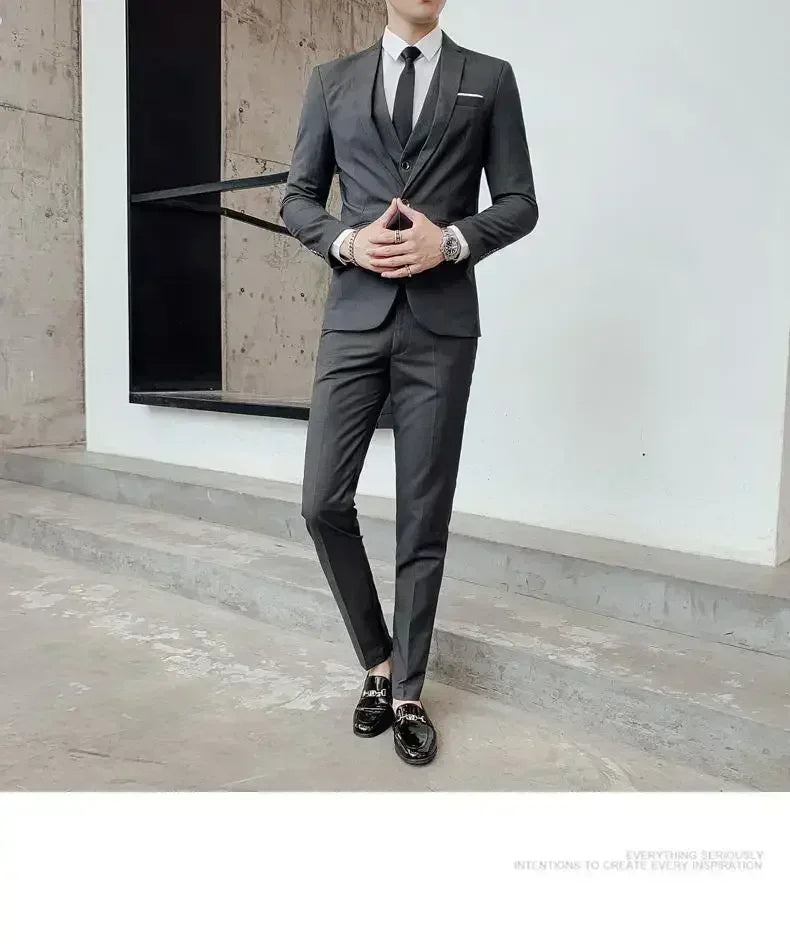 Terno (blazer + colete + calças) moda masculina negócios ao ar livre tendência cor sólida casual fino-ajuste casamento anfitrião cavalheiro terno 6xl