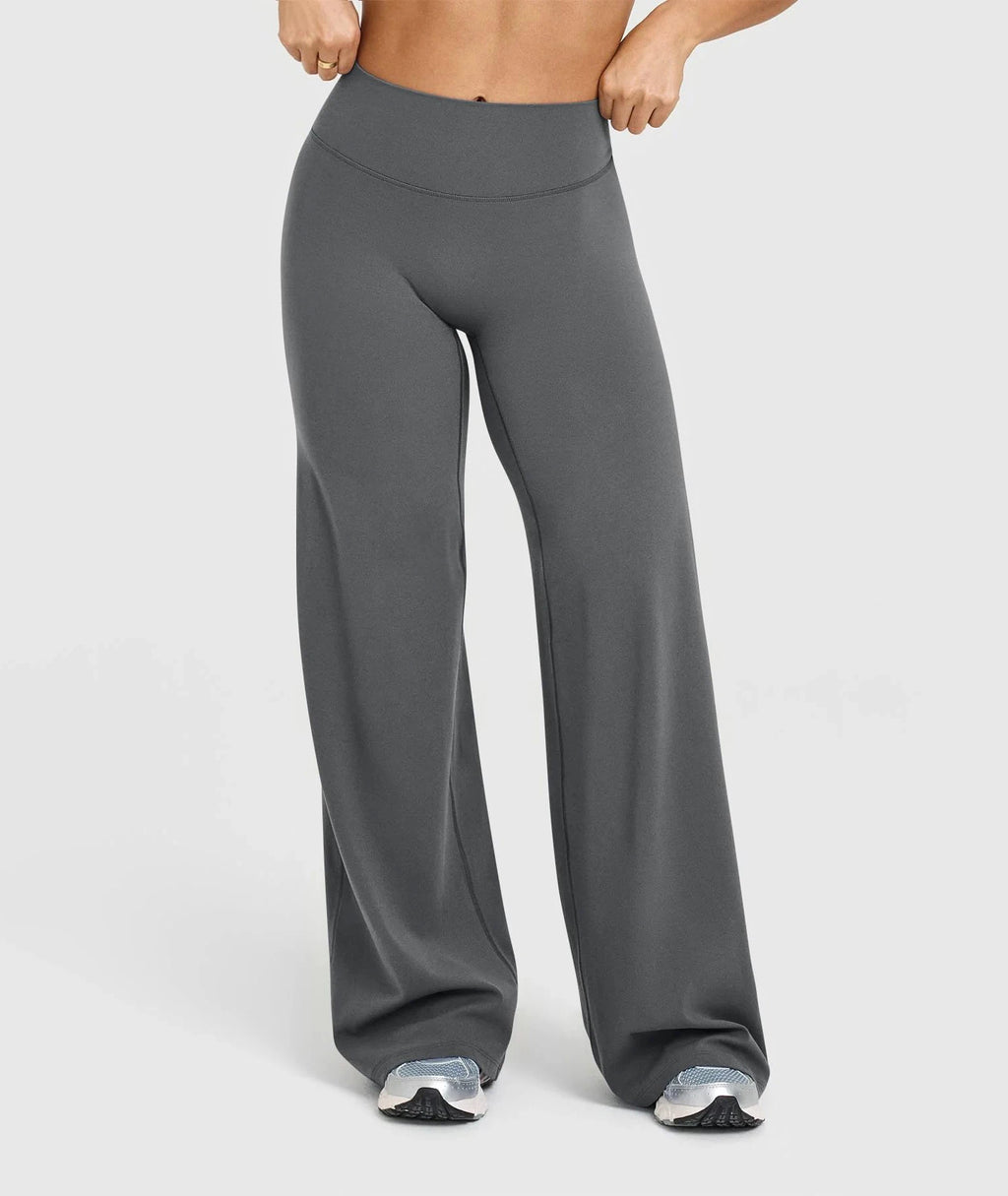 Calças de Yoga de Cintura Alta e Perna Larga para Mulheres, Efeito Levanta Bumbum, Marrom Café, Calças de Treino, Leggings Flare, Controle de Barriga, Roupa de Ginástica e Fitness