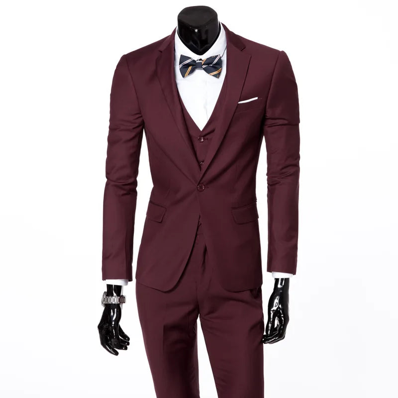 Conjunto de terno masculino de um botão fino ajuste casual tecido de mistura de algodão para trabalho versátil estilo clássico terno de três peças negócios casual