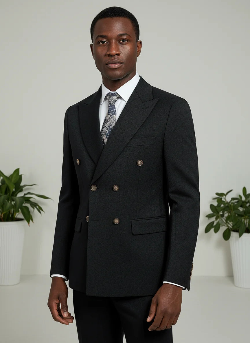 Terno masculino elegante azul escuro ST Cassy, conjunto de 2 peças, moderno, para casamento, festas, negócios e escritório.