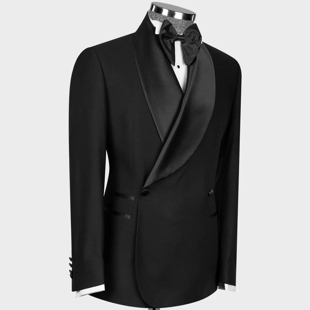 Terno masculino 2 peças preto com lapela brilhante botão duplo para casamento banquete trabalho escritório negócios jaqueta casual com calças