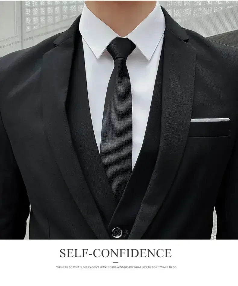 Terno (blazer + colete + calças) moda masculina negócios ao ar livre tendência cor sólida casual fino-ajuste casamento anfitrião cavalheiro terno 6xl
