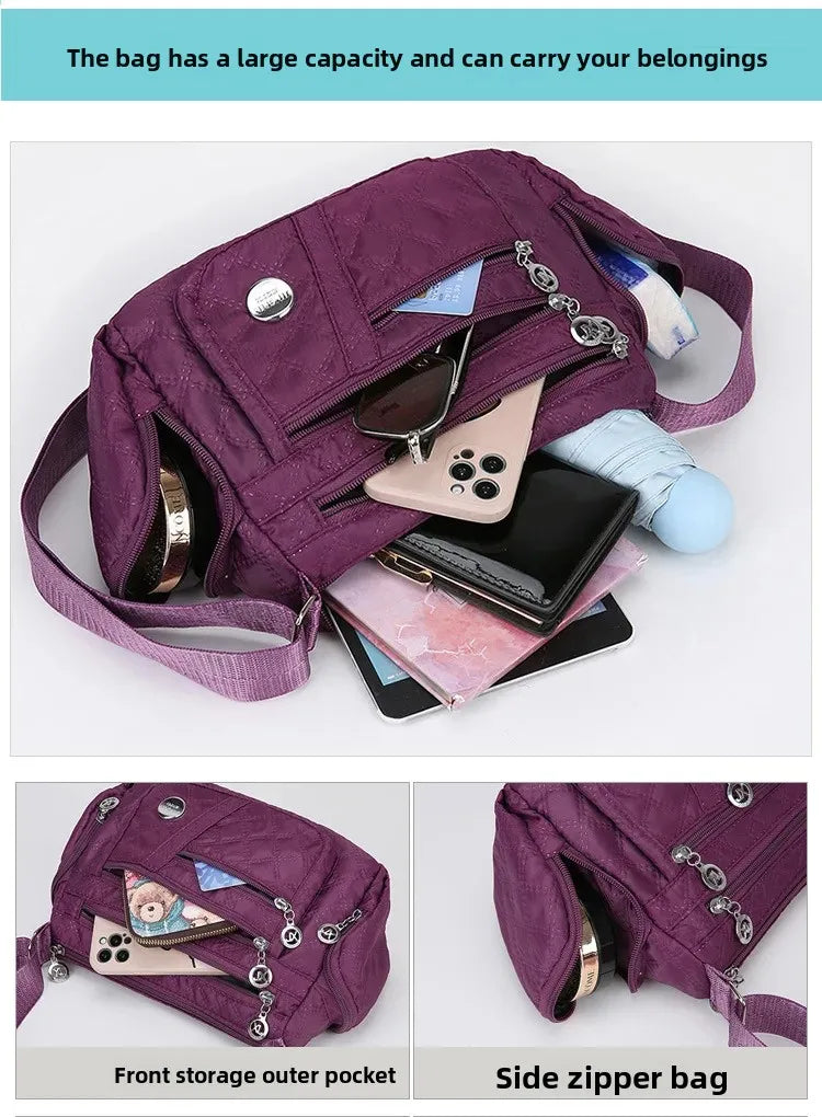 Bolsa crossbody feminina multicamadas de nylon à prova d'água, bolsa de ombro casual para mulheres de meia-idade e idosas, bolsa de grande capacidade