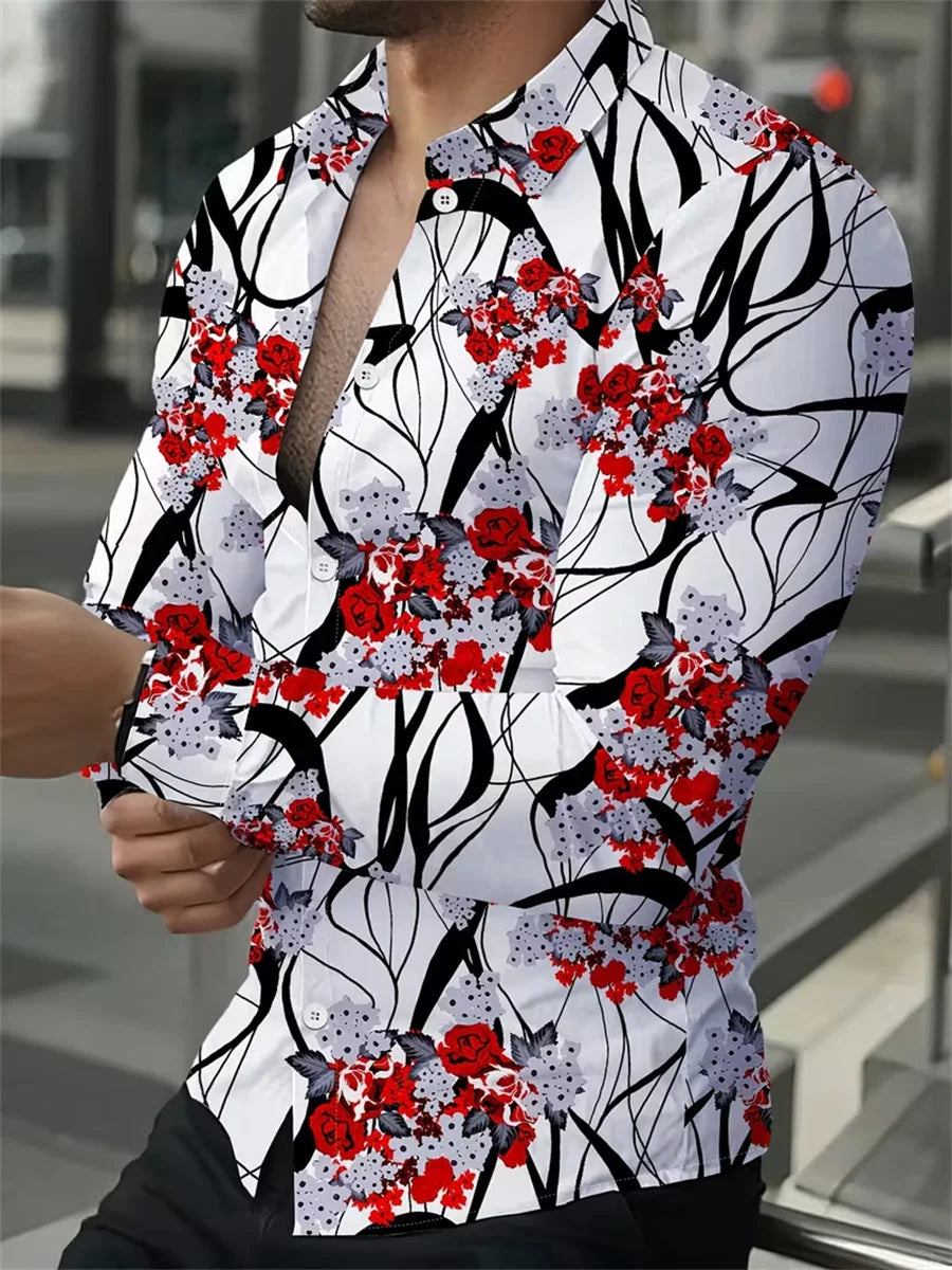Camisa masculina de manga comprida com design de estampa de linha geométrica preta e dourada, blusa cardigã casual elegante, tecido confortável.