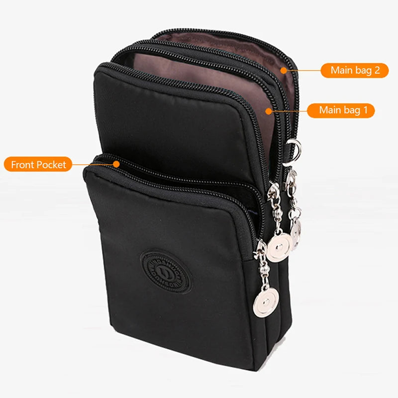 Bolsa de celular de nylon para mulheres, Bolsa para celular, Bolsa de moedas, Bolsa de ombro, Pequena bolsa crossbody, Bolsa de viagem, Nova
