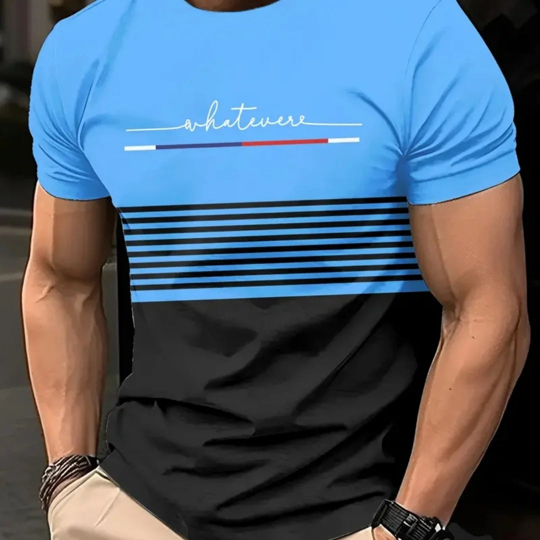 Camiseta de grandes dimensões masculina t camisa verão moda casual em torno do pescoço manga curta topo listrado impresso roupas masculinas camiseta