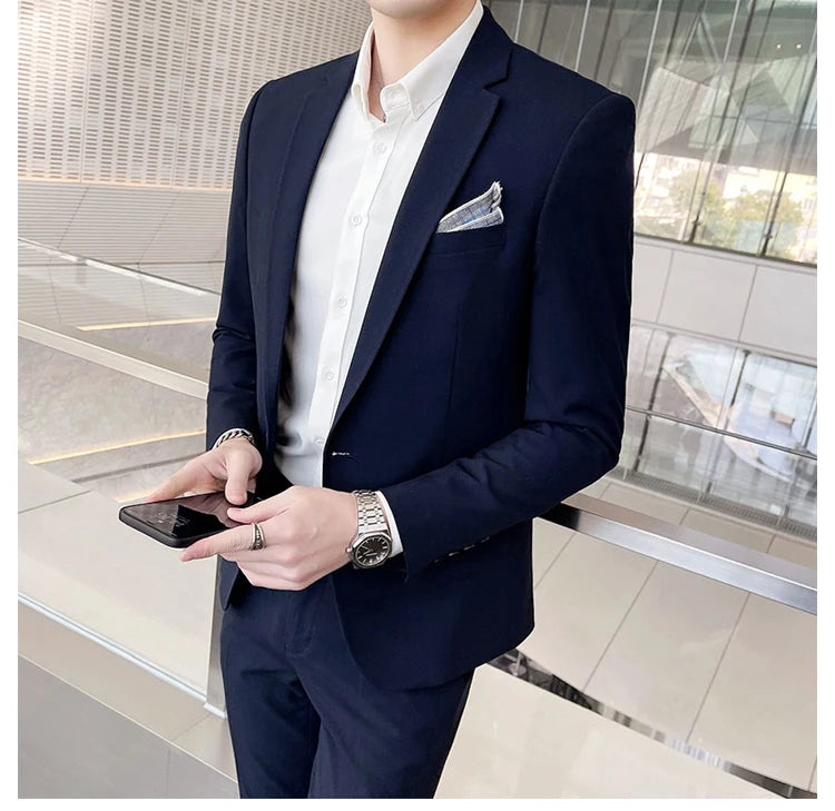 Conjunto masculino de duas peças, terno monocromático, todo apto para banquete bonito, casual e elegante, de alta qualidade, novo e elegante, M-4XL, 2022