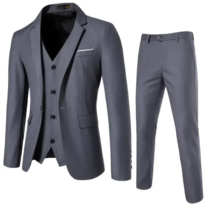 Terno masculino (blazer + colete + calças) moda negócios cor sólida casamento estilo britânico workwear, terno de desempenho casual