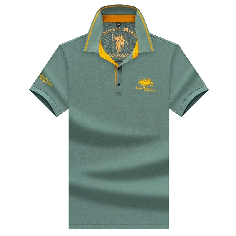 Camisa polo masculina bordada casual moda manga curta verão top confortável