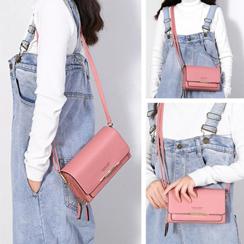 Carteira multi-cartão coreana para mulheres, grande capacidade, bolsa de ombro casual para celular, moda, novo estilo