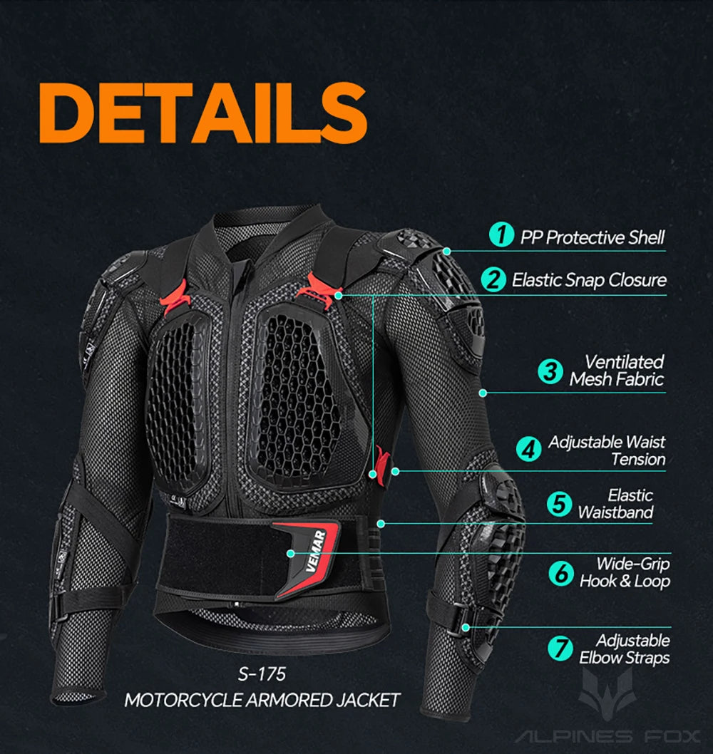 VEMAR 2025 Homens Nova Jaqueta de Motocicleta Moto Armadura MX Armadura Jaqueta de Corrida de Motocross Aprovação CE Moto Moto Equipamento de Proteção