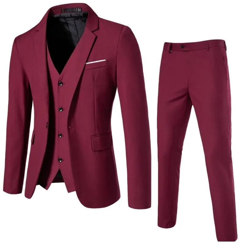 Terno masculino (blazer + colete + calças) moda negócios cor sólida casamento estilo britânico workwear, terno de desempenho casual