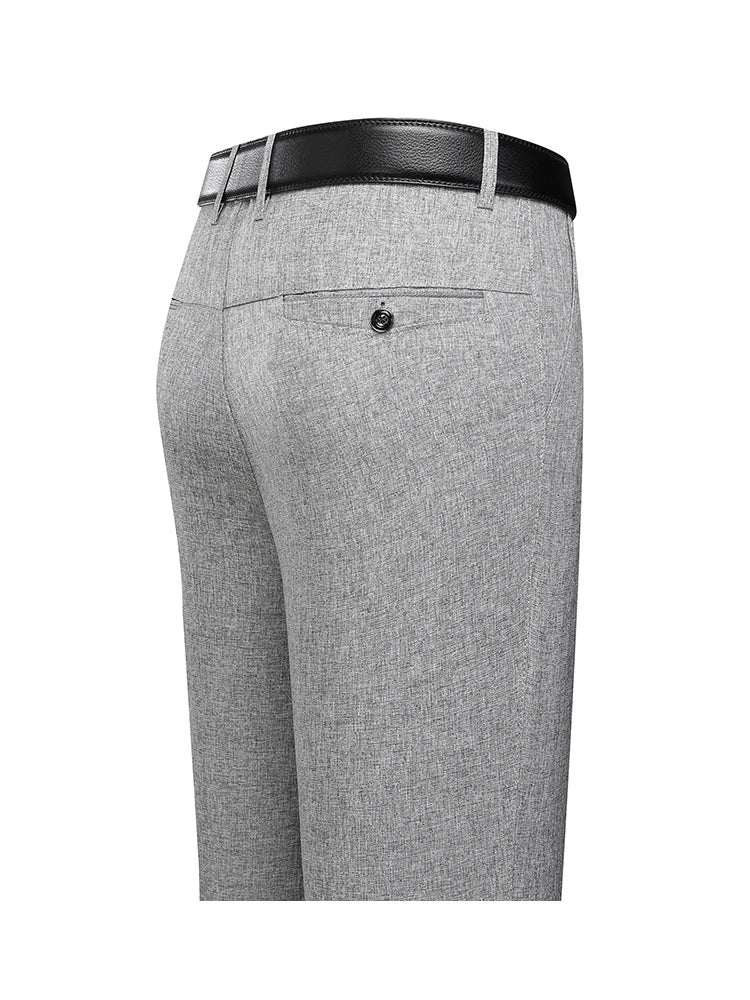 Calças masculinas negócios calças casuais verão outono vestido calças retas elástico preto cinza solto calças formais