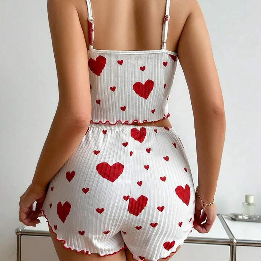 Conjunto de pijamas femininos pijamas 2 peças regata curta e shorts s m l branco ventilar macio casual amor impressão