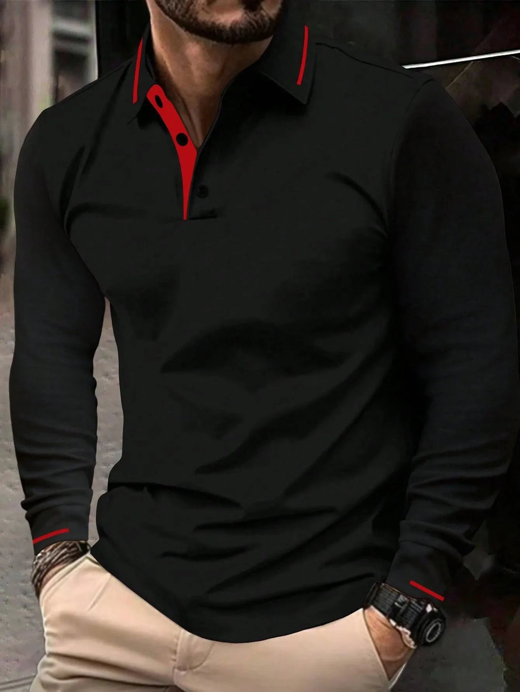 A nova camisa POLO masculina de manga comprida para primavera e outono de 2025 apresenta uma estampa 3D casual e moderna