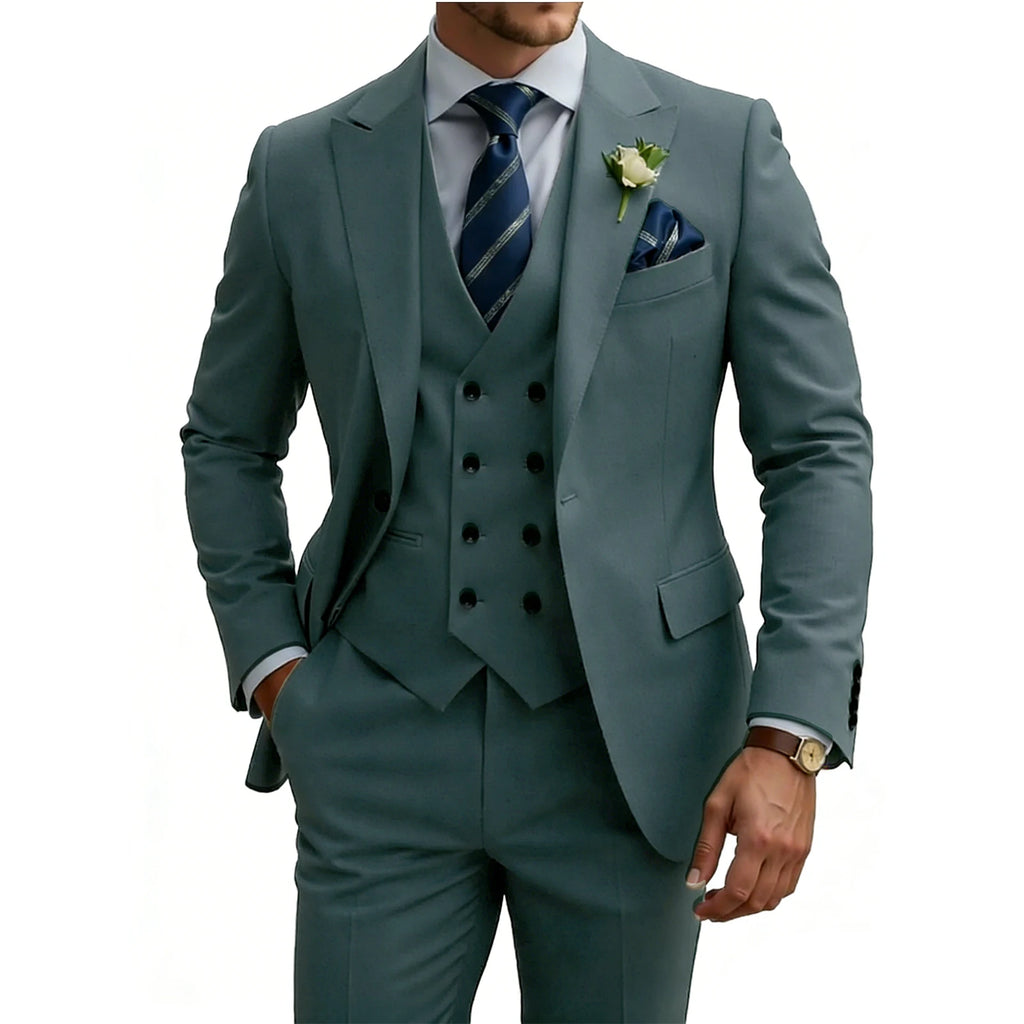 Terno masculino slim fit de 3 peças, trespassado, para casamento, baile, eventos formais, jantar de negócios e smoking.