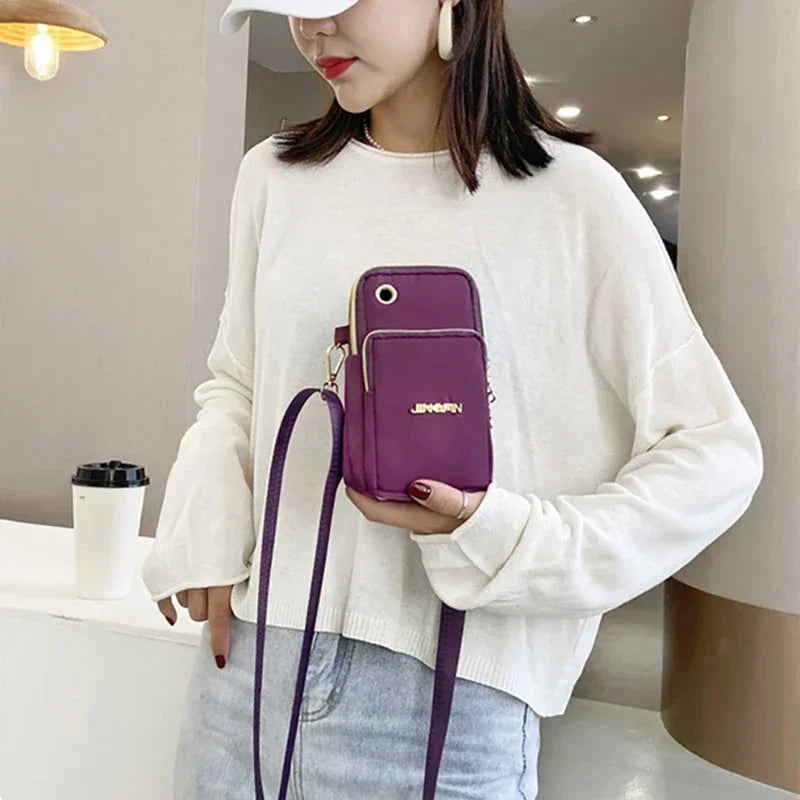 Bolsa de Celular Feminina Transversal Mini, Bolsa de Moedas Moderna para Mães, Bolsa de Ombro para Corrida com Alça de Pescoço, Carteira de 3 Camadas