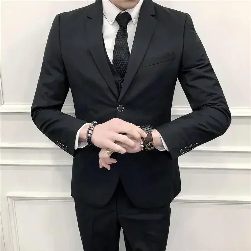 Terno (blazer + colete + calças) moda masculina negócios ao ar livre tendência cor sólida casual fino-ajuste casamento anfitrião cavalheiro terno 6xl