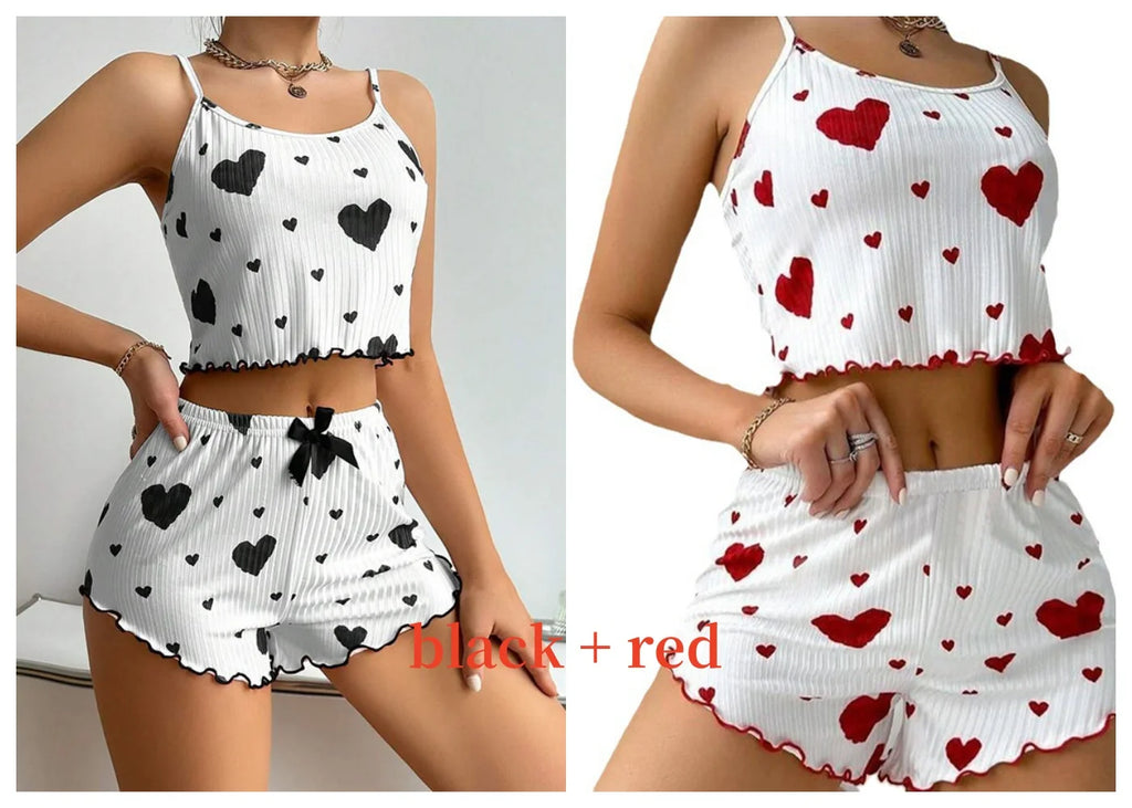 Conjunto de pijamas femininos pijamas 2 peças regata curta e shorts s m l branco ventilar macio casual amor impressão