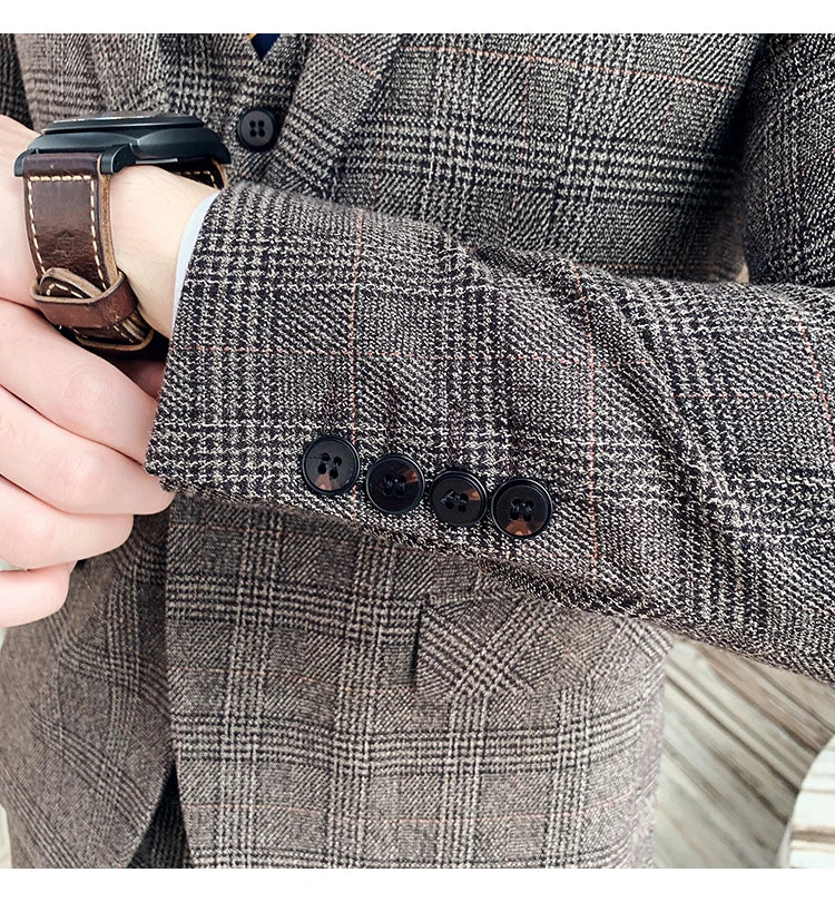 Terno de negócios fino ajuste masculino alta qualidade boutique moda conjunto de duas peças bonito tendência banquete quatro estações calças incluídas