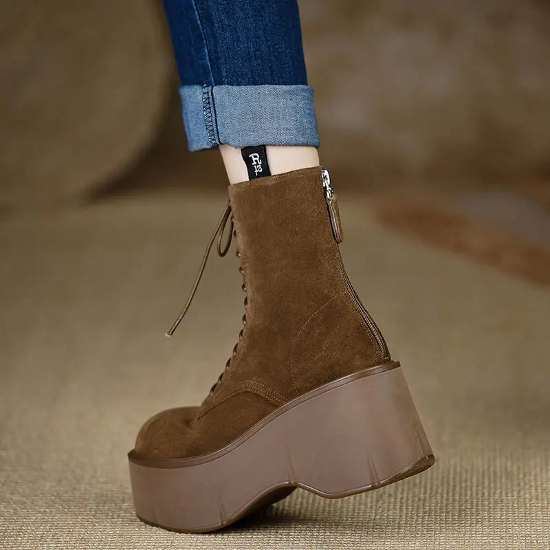 Botas Femininas de Novo Estilo com Zíper Traseiro e Solado Grosso, com Cadarços Ajustáveis 2025